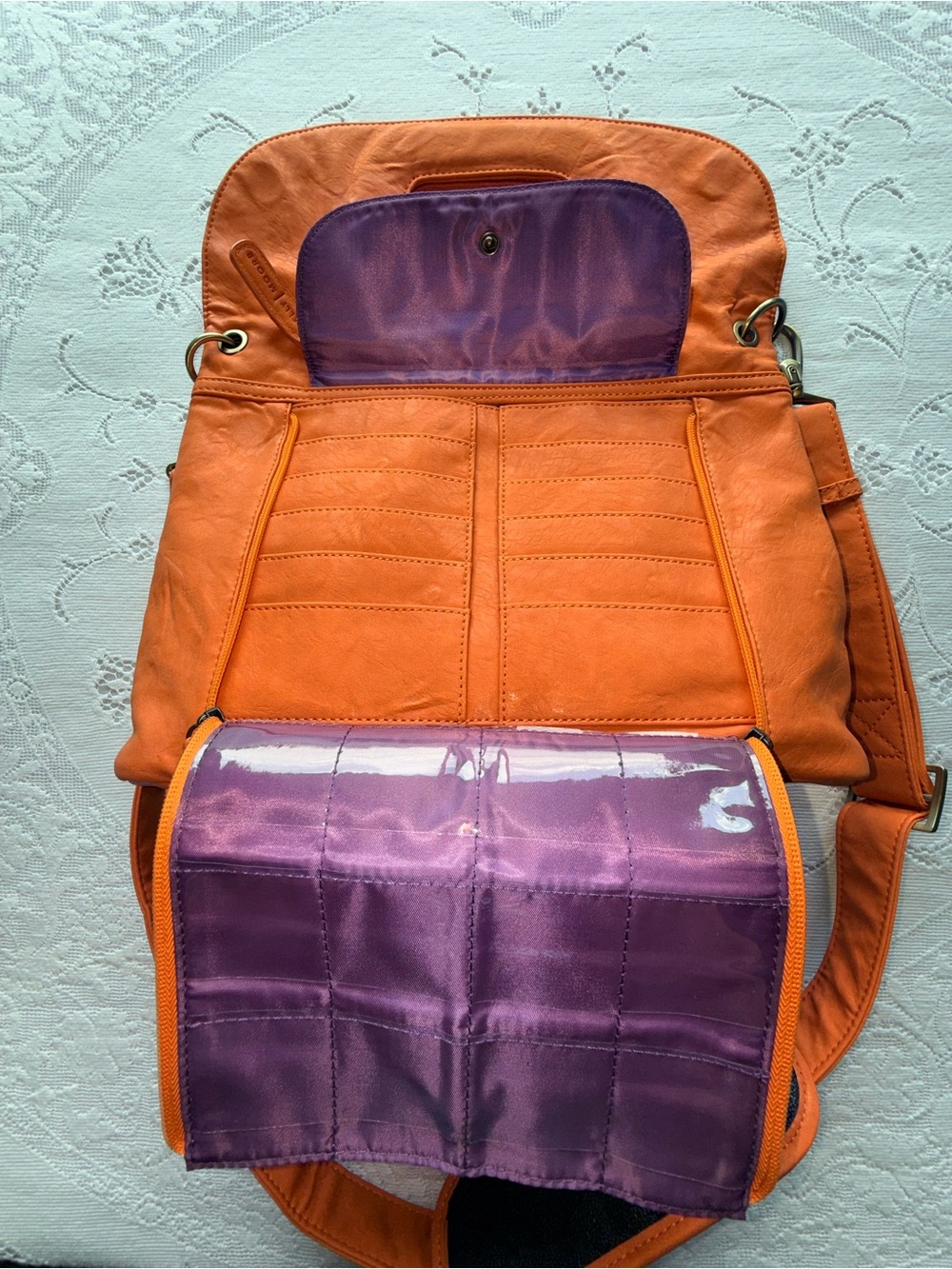 Kelly Moore Orange Vegan Leather Convertible Crossbody Shoulder Camera Bag Purse - Picture 12 of 13